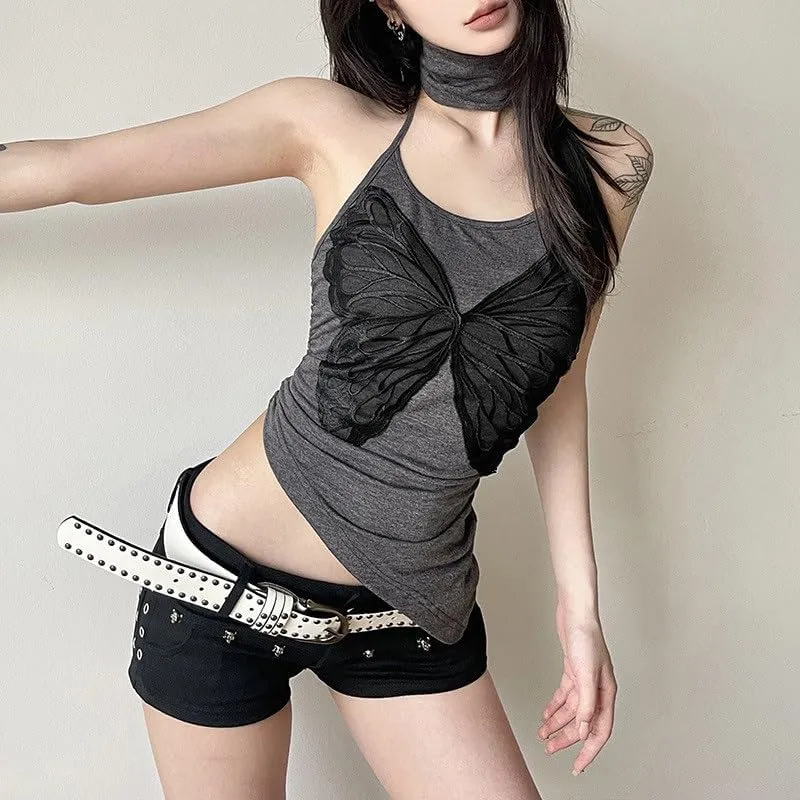 Sexy Strappy Neck Camisole Vest Neckless Tank Tops for Women Lace Decoration Backless Nightclub Top(Small)