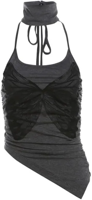 Sexy Strappy Neck Camisole Vest Neckless Tank Tops for Women Lace Decoration Backless Nightclub Top(Small)