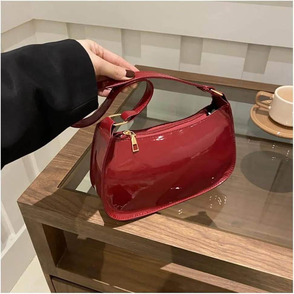 Shiny Clutch Purse for Women Genuine Leather Evening Handbag Mini Hobo Armpit Shoulder Bag for Formal Events or Parties