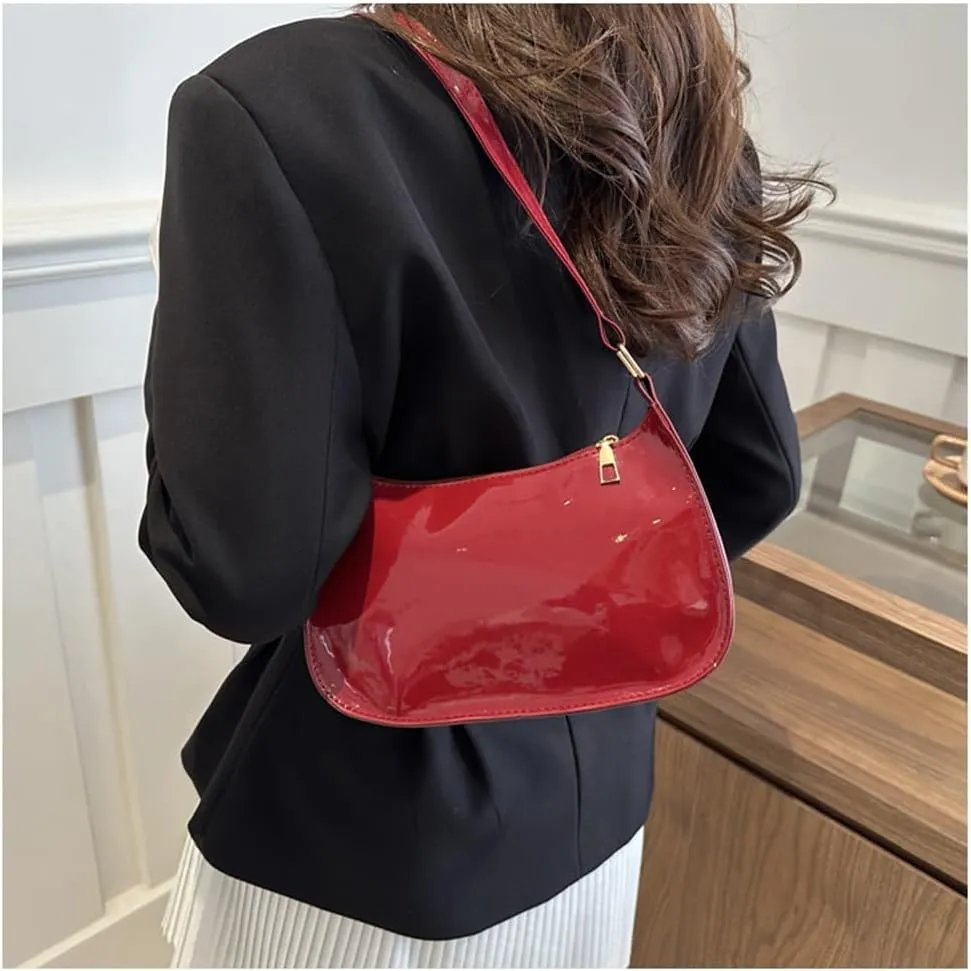 Shiny Clutch Purse for Women Genuine Leather Evening Handbag Mini Hobo Armpit Shoulder Bag for Formal Events or Parties