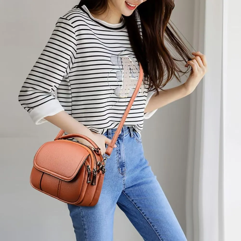 Small Crossbody Purse for Women PU Leather Top Handle Satchel Purse Cell Phone Purse Shoulder Handbag Travel Purse