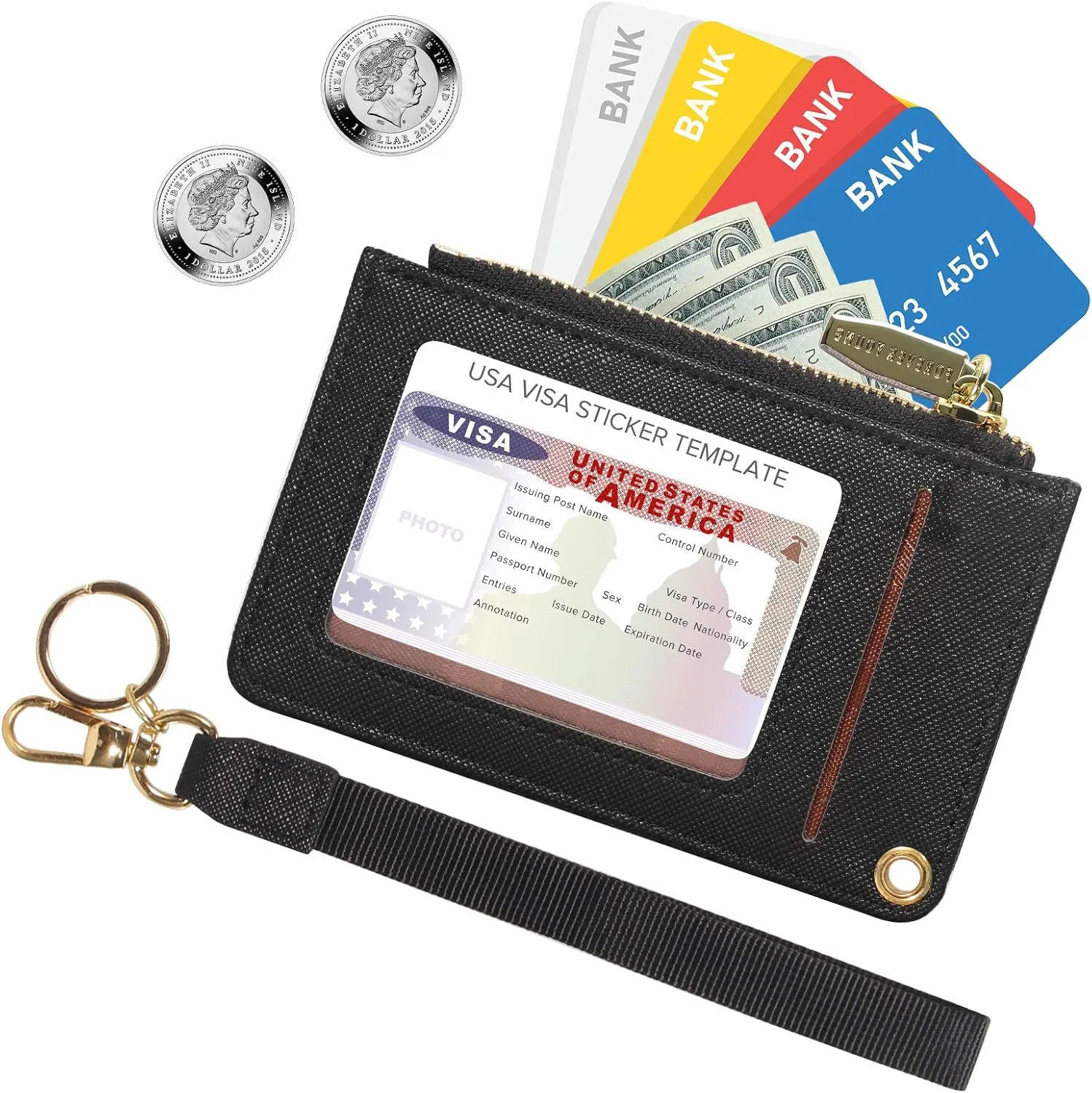 Small Wallets for Women Slim Leather Card Case Holder Wallet Coin Change Purse with Keychain