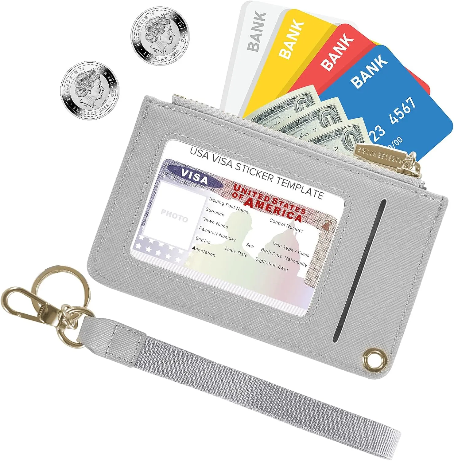 Small Wallets for Women Slim Leather Card Case Holder Wallet Coin Change Purse with Keychain