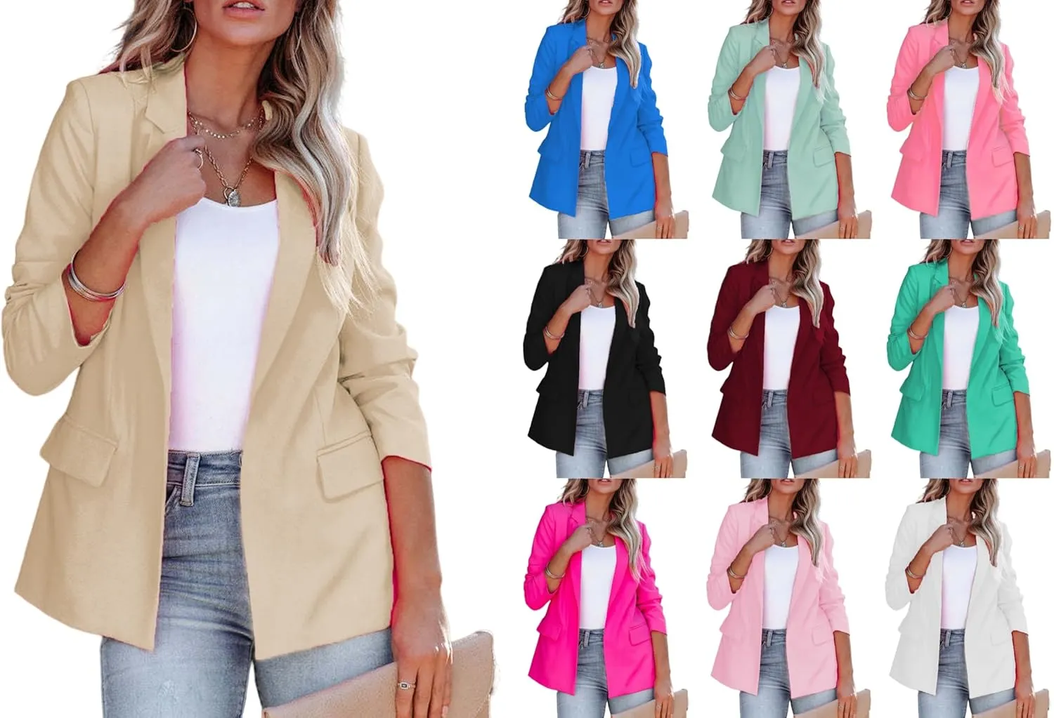 Smoneyful Women's Blazers Business Casual Jacket Suit Long Sleeve Open Front Slim Fit for Work Office 2025 Trendy