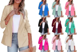 Smoneyful Women's Blazers Business Casual Jacket Suit Long Sleeve Open Front Slim Fit for Work Office 2025 Trendy