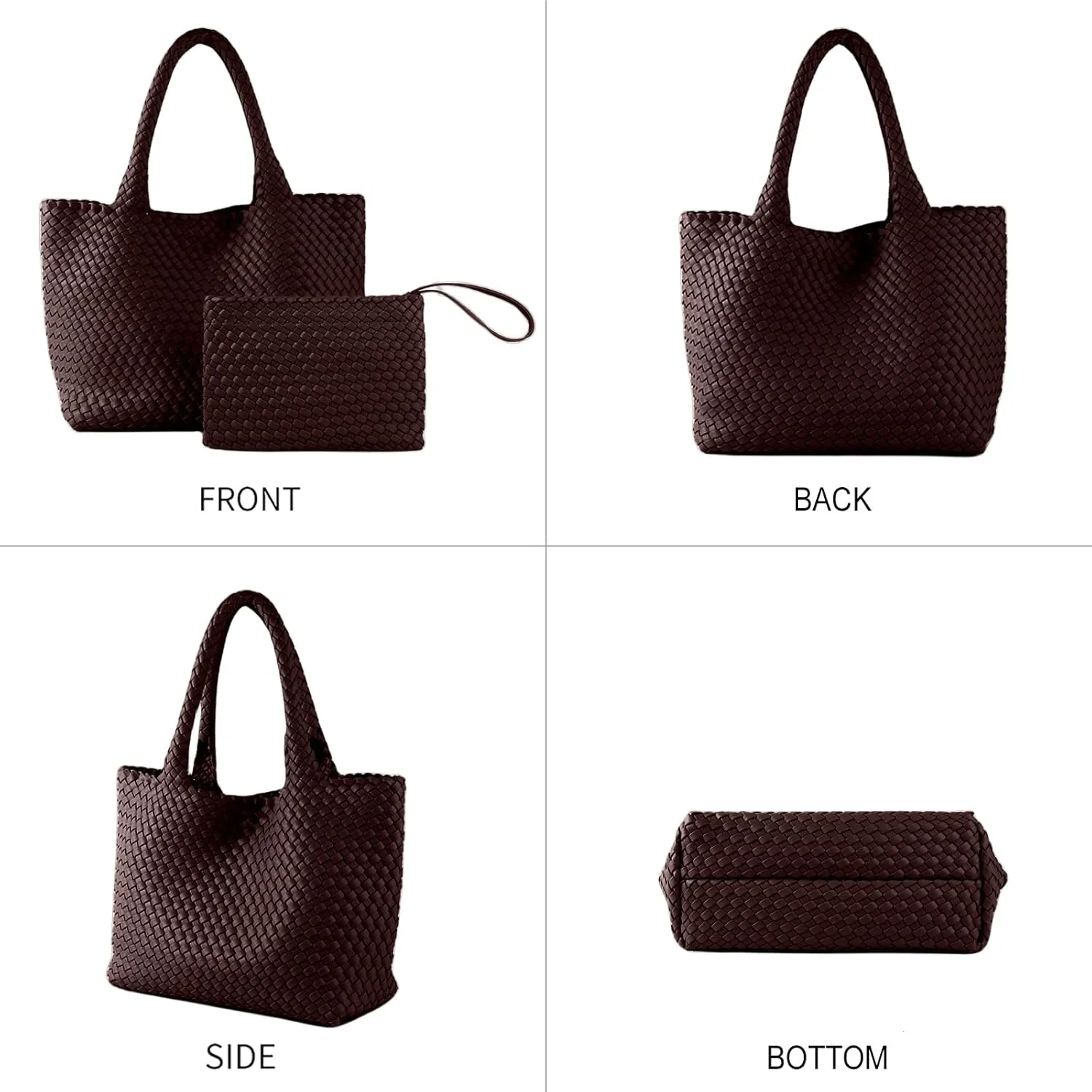 SporGenius Woven Bag for Women, Vegan Leather Tote Bag Large Summer Beach Travel Handbag with Handmade Purse