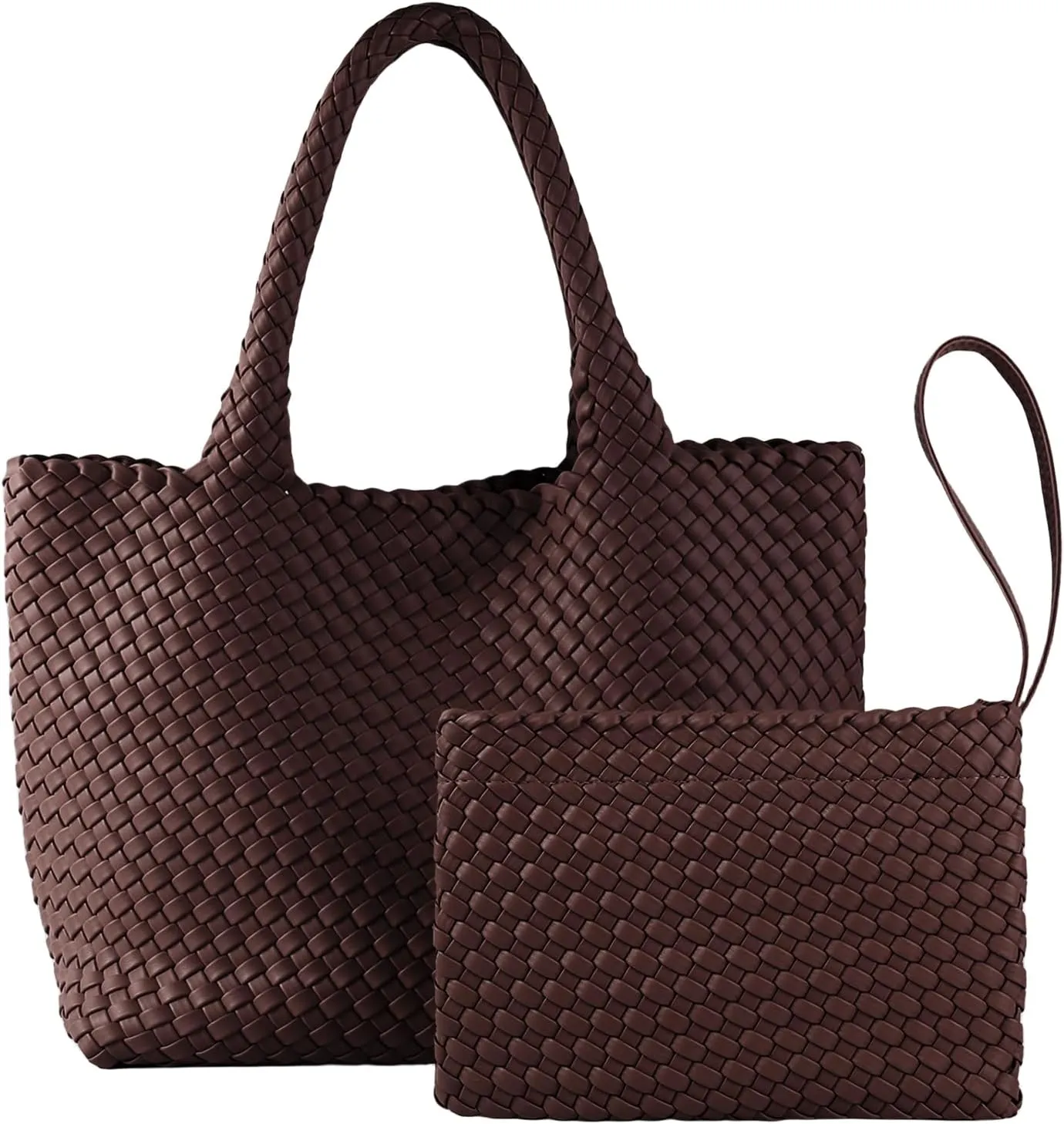 SporGenius Woven Bag for Women, Vegan Leather Tote Bag Large Summer Beach Travel Handbag with Handmade Purse