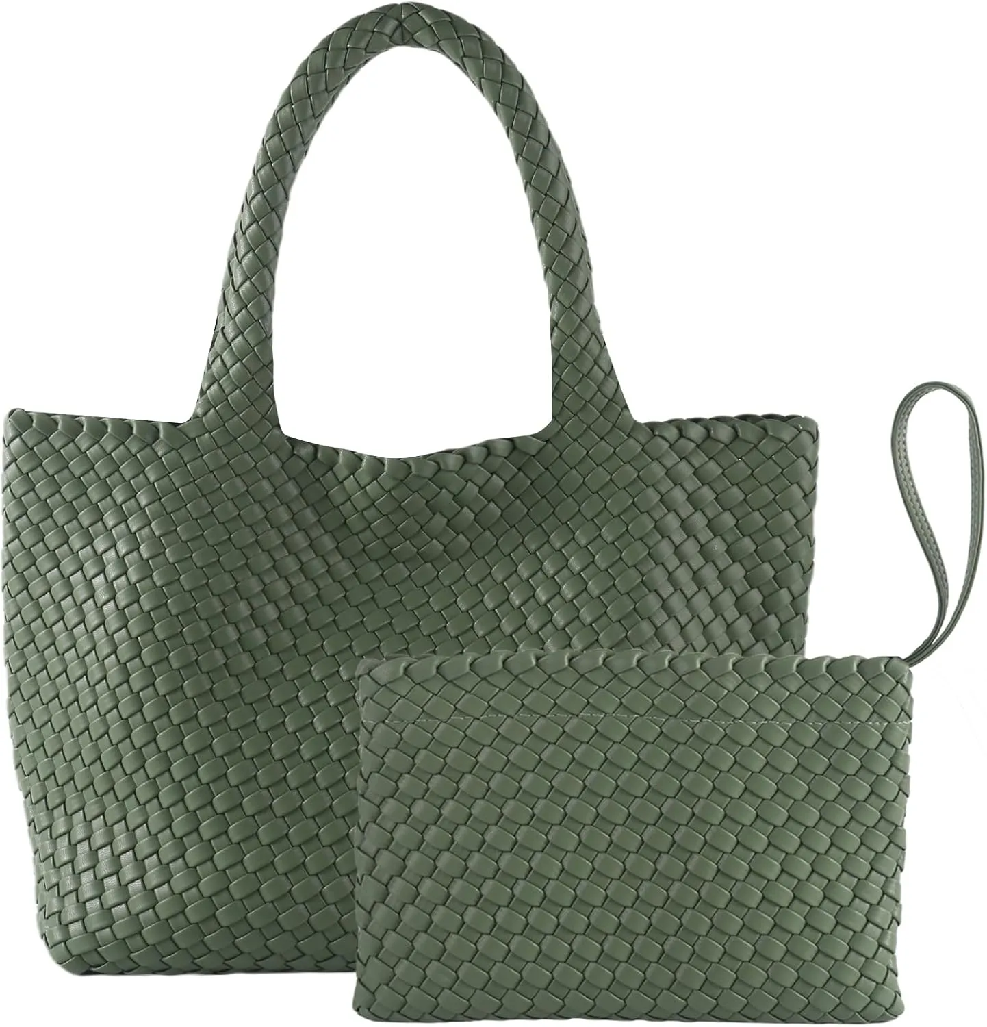 SporGenius Woven Bag for Women, Vegan Leather Tote Bag Large Summer Beach Travel Handbag with Handmade Purse
