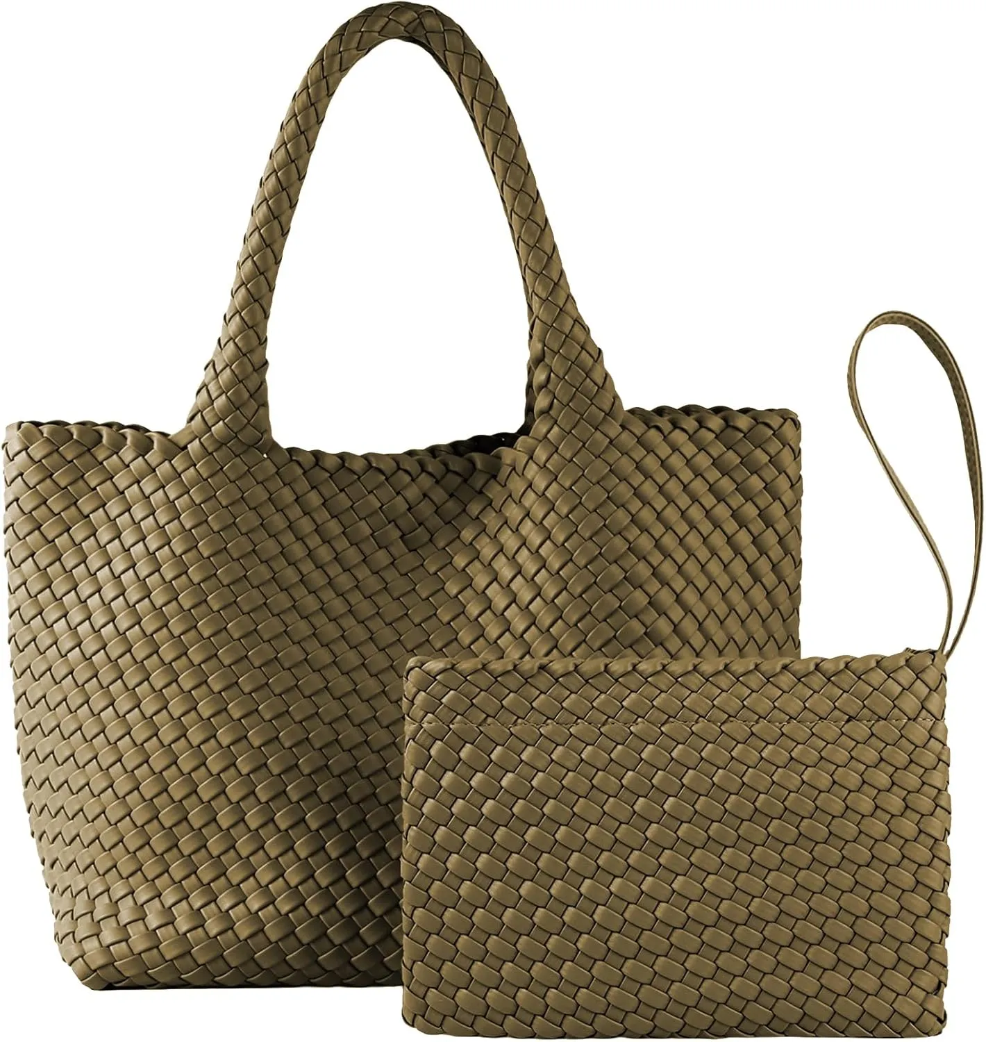 SporGenius Woven Bag for Women, Vegan Leather Tote Bag Large Summer Beach Travel Handbag with Handmade Purse