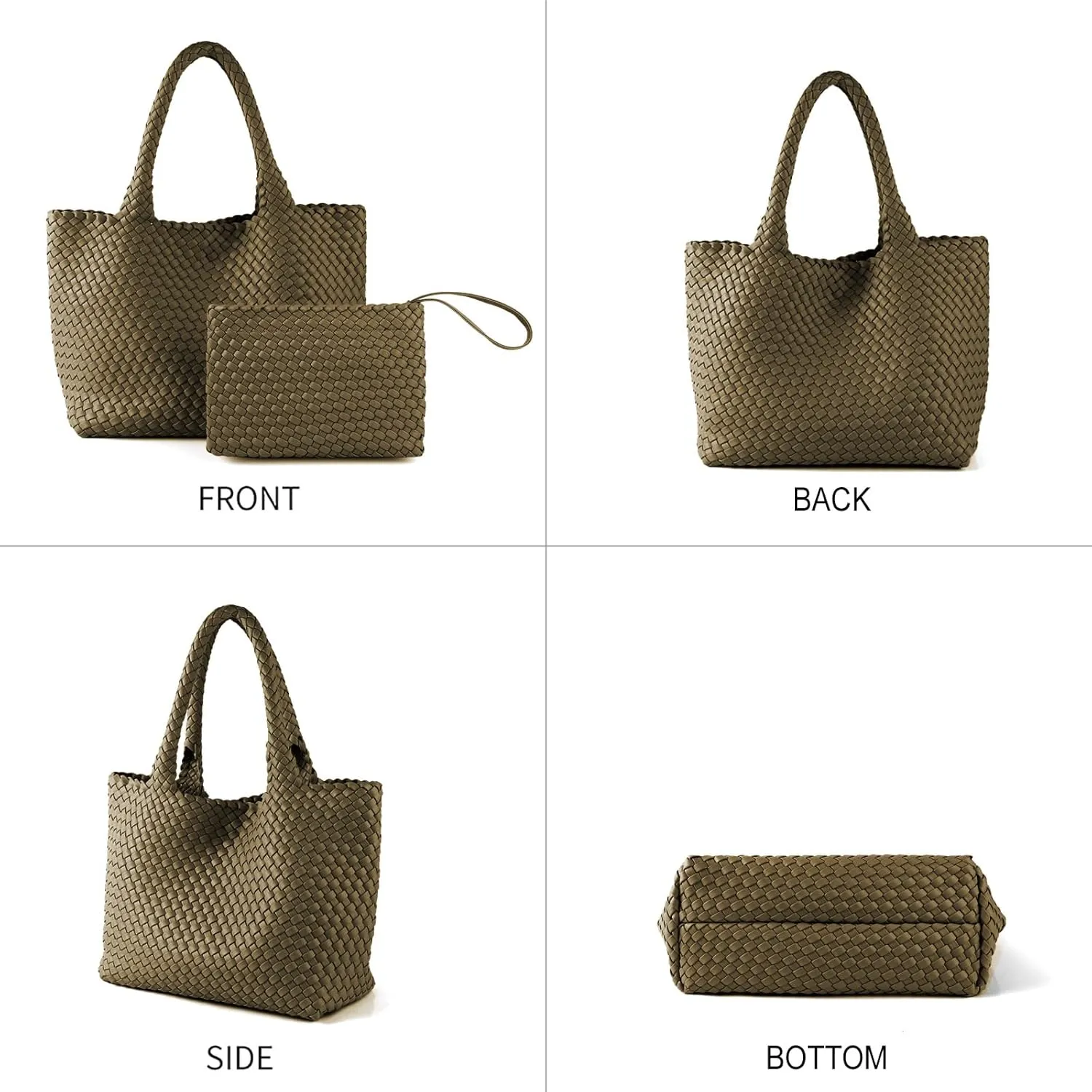 SporGenius Woven Bag for Women, Vegan Leather Tote Bag Large Summer Beach Travel Handbag with Handmade Purse