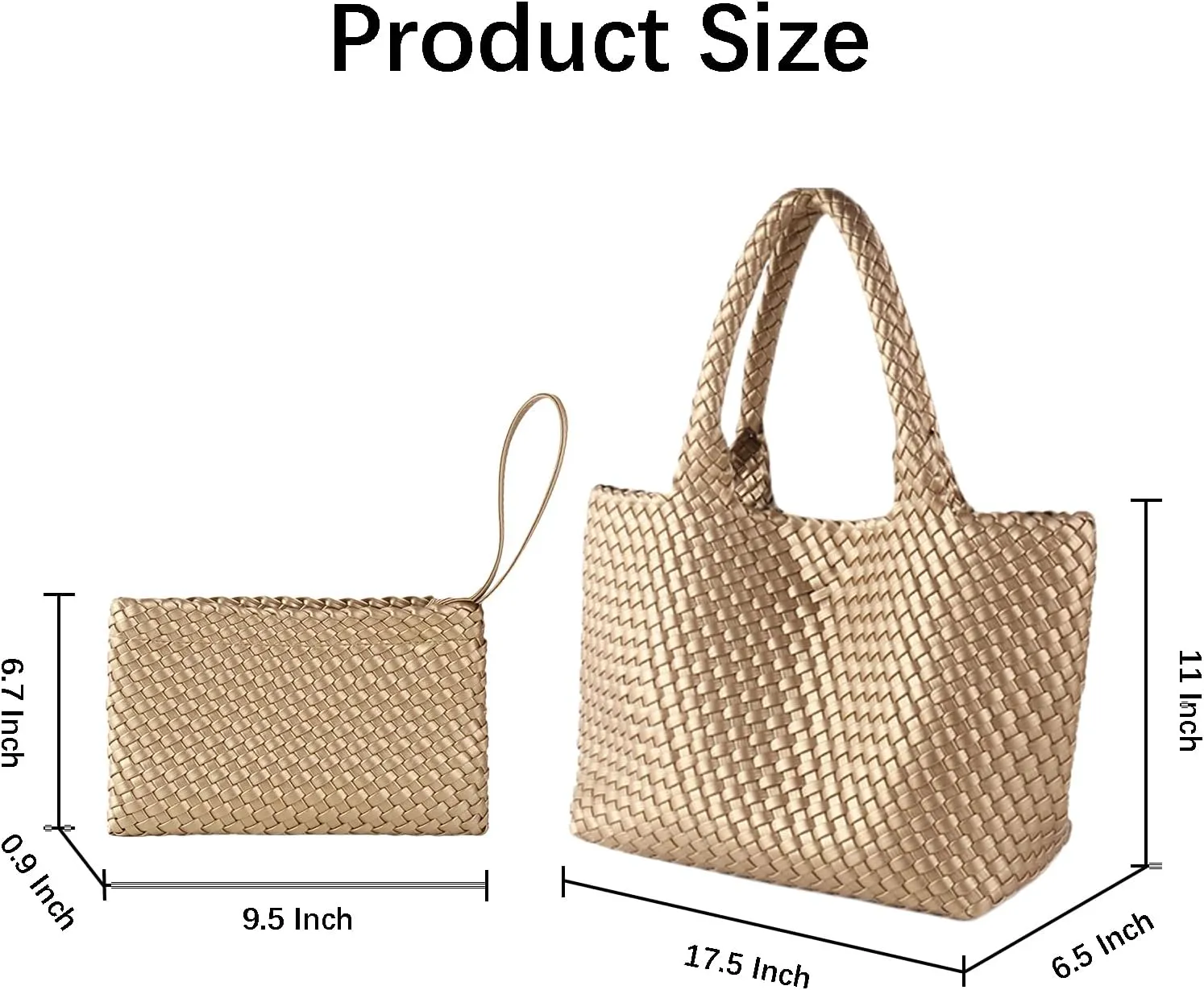 SporGenius Woven Tote Bag for Women, Vegan Leather Beach Bags with Small Purse, Large Travel Top Handle Handbags