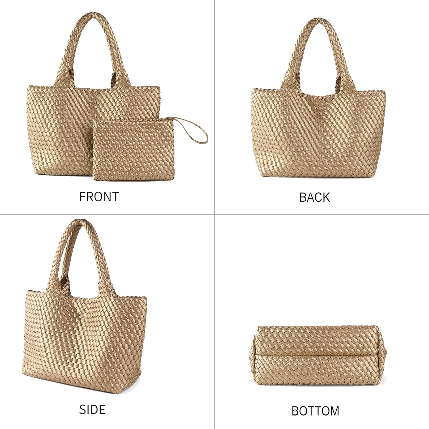 SporGenius Woven Tote Bag for Women, Vegan Leather Beach Bags with Small Purse, Large Travel Top Handle Handbags