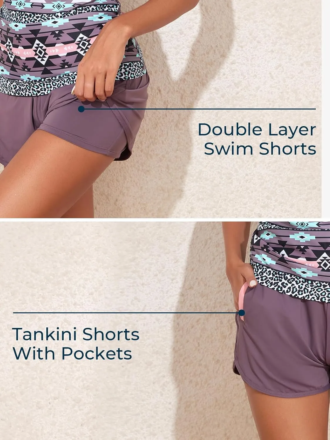Summer Mae Modest Tankini Swimsuits for Women 2025 Two Piece Bathing Suits with Sporty Pockets Boy Shorts for Tummy Control