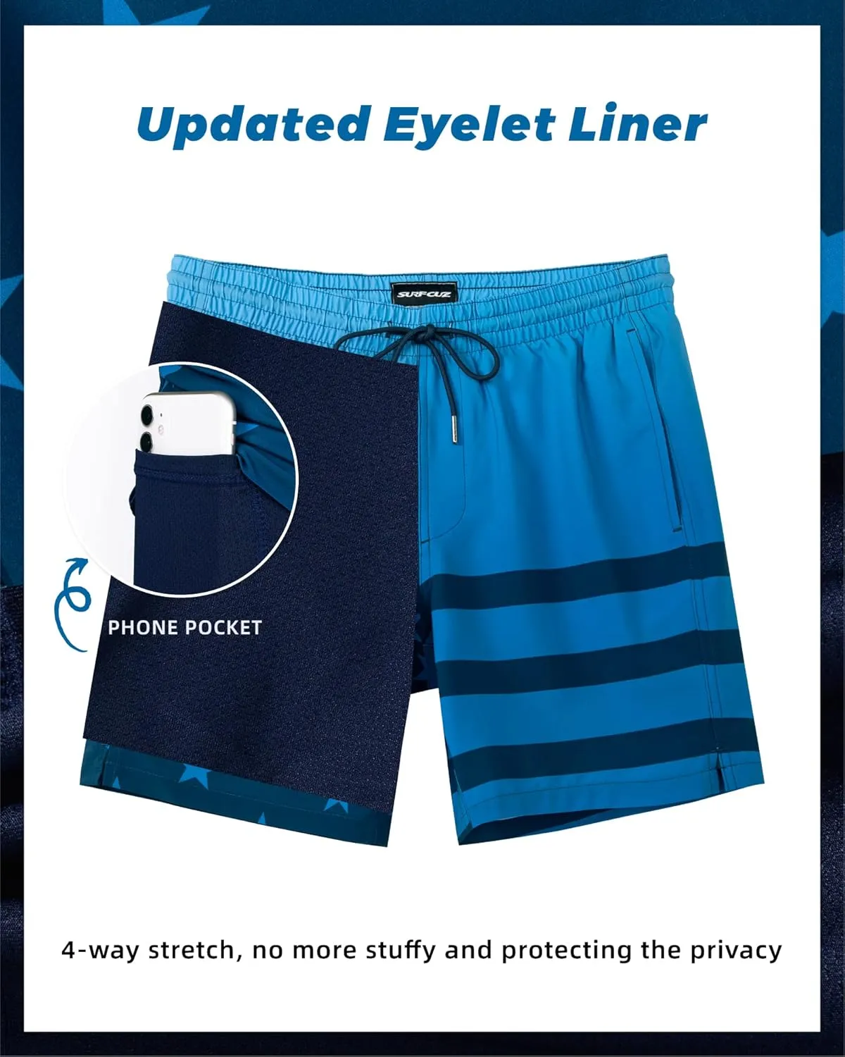 SURF CUZ Mens Swim Trunks with Compression Liner Swim Shorts 7" Swimming Trunks Stretch 7 Inch Swim Suits Quick Dry
