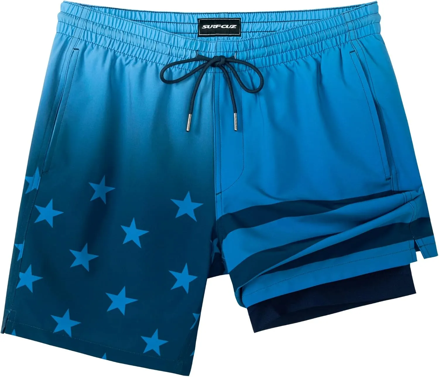 SURF CUZ Mens Swim Trunks with Compression Liner Swim Shorts 7" Swimming Trunks Stretch 7 Inch Swim Suits Quick Dry