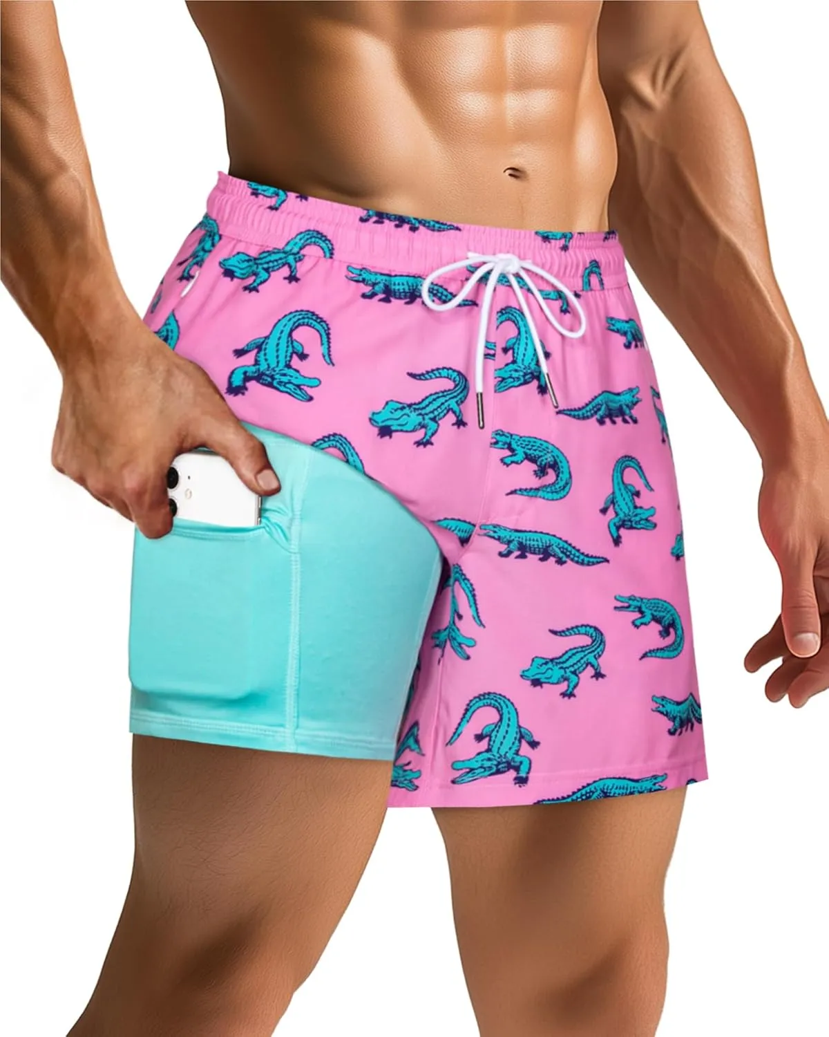 SURF CUZ Mens Swim Trunks with Compression Liner Swimming Trunks 5 Inch Bathing Suit Quick Dry Swim Shorts
