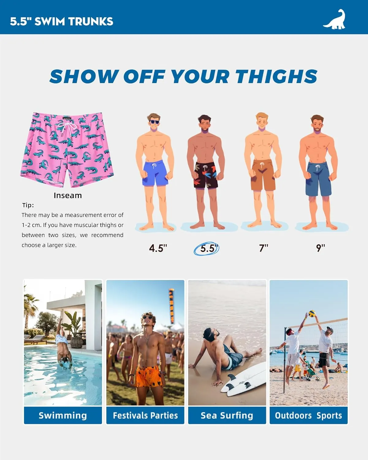 SURF CUZ Mens Swim Trunks with Compression Liner Swimming Trunks 5 Inch Bathing Suit Quick Dry Swim Shorts