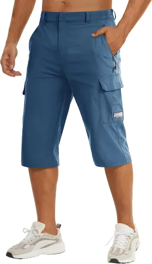 TACVASEN Men's Capri Pants Cargo Long Shorts Quick Dry Lightweight 3/4 Pants Below Knee Summer Hiking Work