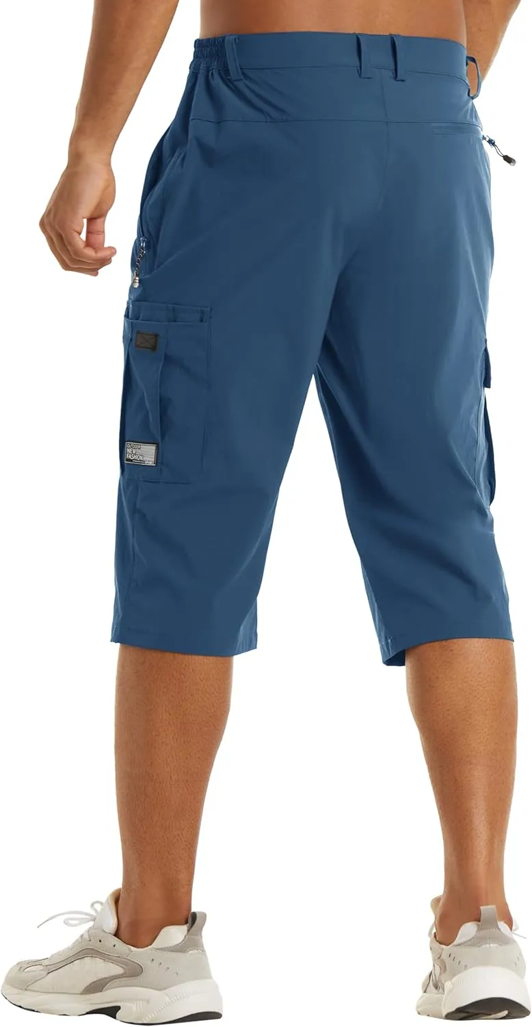 TACVASEN Men's Capri Pants Cargo Long Shorts Quick Dry Lightweight 3/4 Pants Below Knee Summer Hiking Work