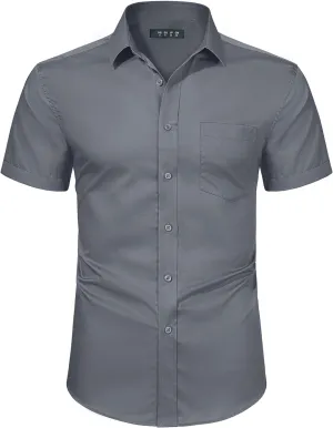 TACVASEN Men's Dress Shirts Button Up Short Sleeve with Chest Pocket Cotton Shirt for Summer Casual Regular Fit