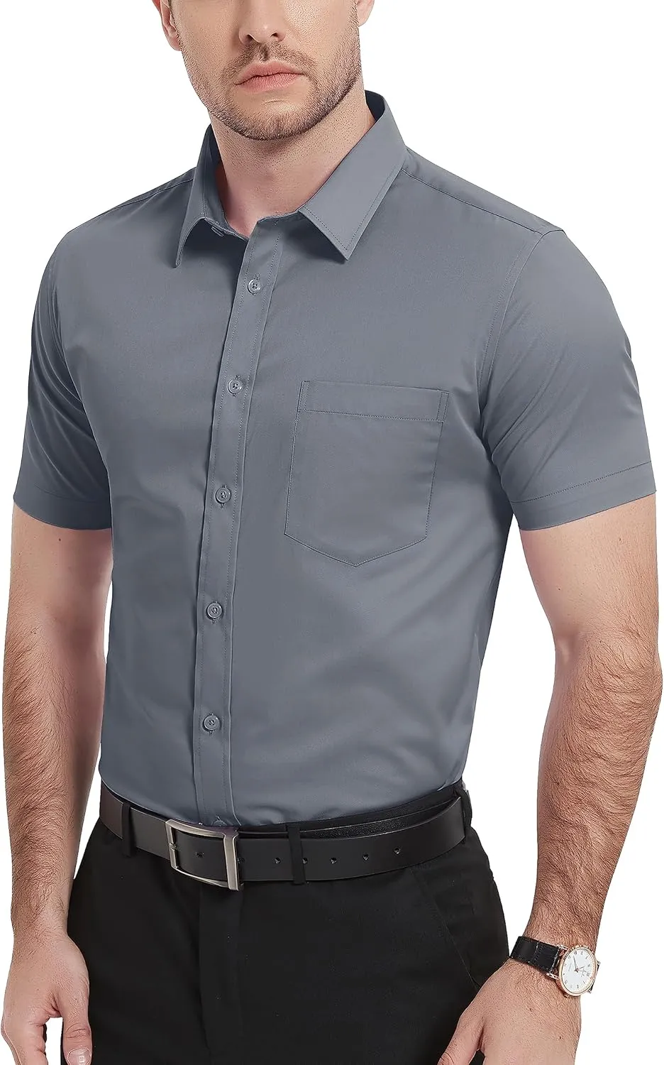 TACVASEN Men's Dress Shirts Button Up Short Sleeve with Chest Pocket Cotton Shirt for Summer Casual Regular Fit