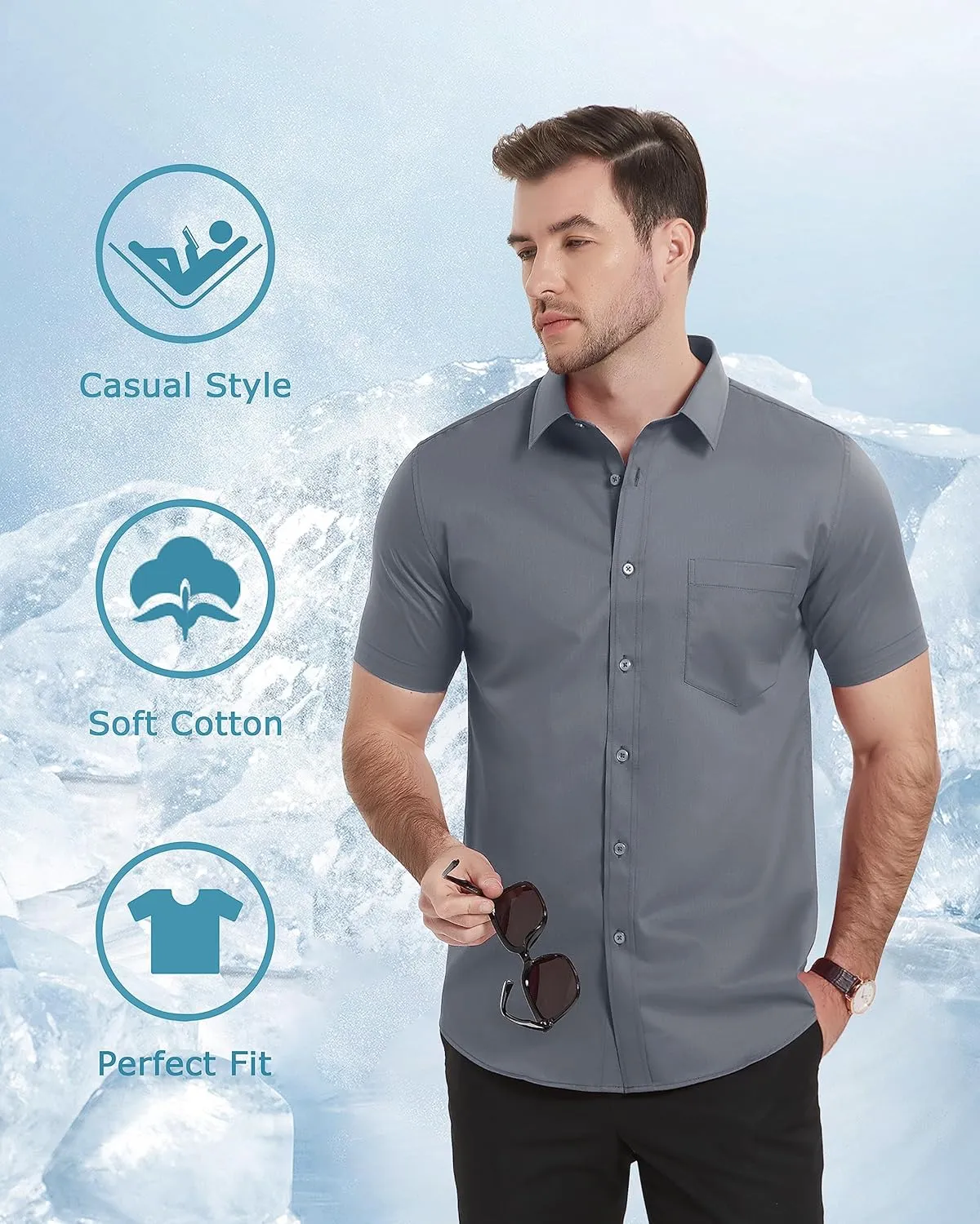 TACVASEN Men's Dress Shirts Button Up Short Sleeve with Chest Pocket Cotton Shirt for Summer Casual Regular Fit