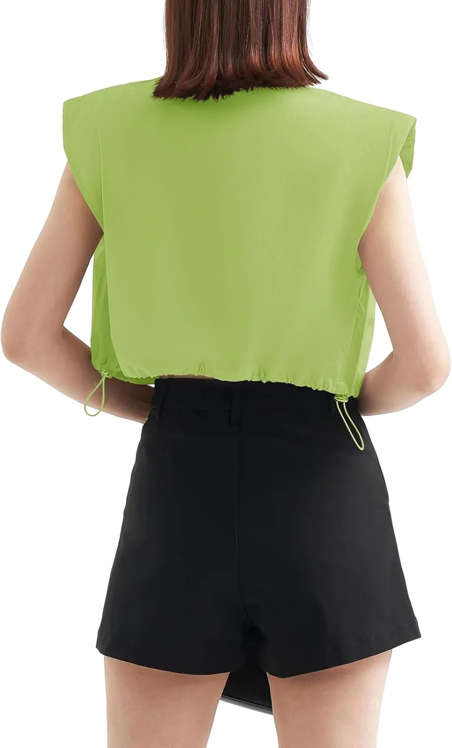 Tankaneo Womens Sleeveless Button Down Shirts Casual Loose V Neck Pad Shoulder Crop Tank Top