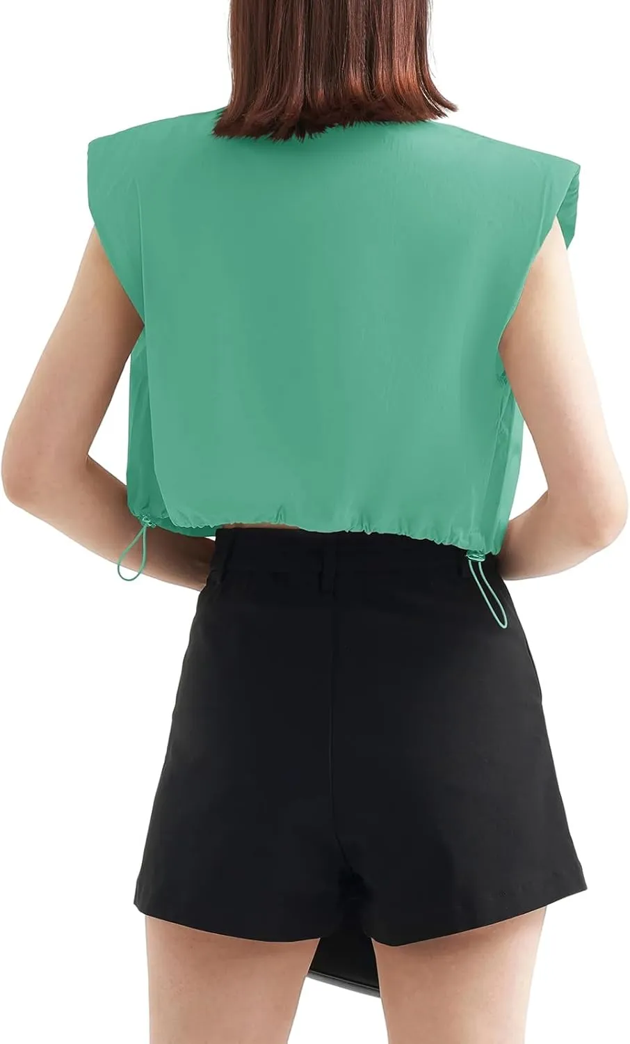 Tankaneo Womens Sleeveless Button Down Shirts Casual Loose V Neck Pad Shoulder Crop Tank Top