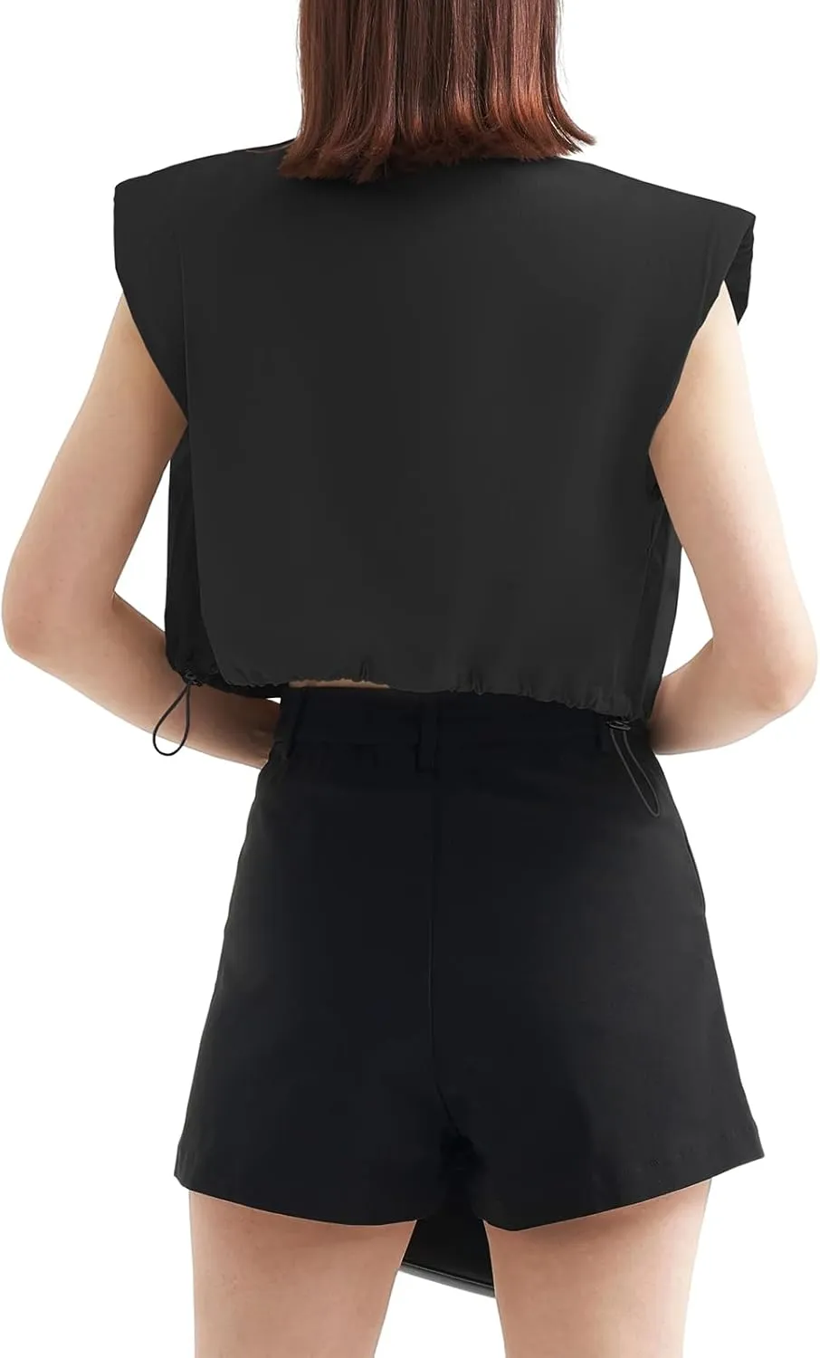 Tankaneo Womens Sleeveless Button Down Shirts Casual Loose V Neck Pad Shoulder Crop Tank Top