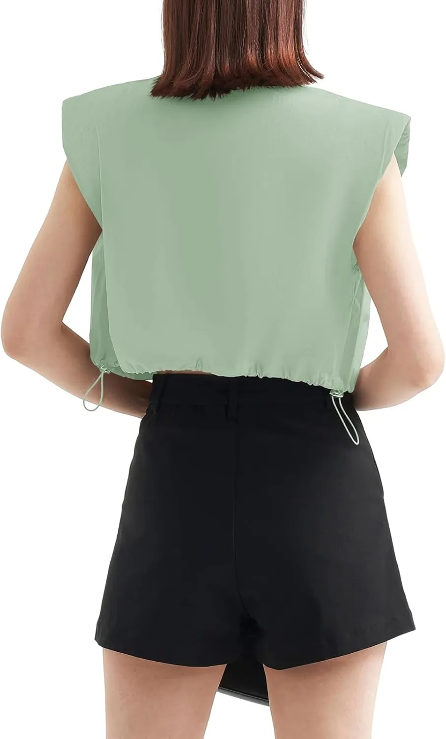 Tankaneo Womens Sleeveless Button Down Shirts Casual Loose V Neck Pad Shoulder Crop Tank Top