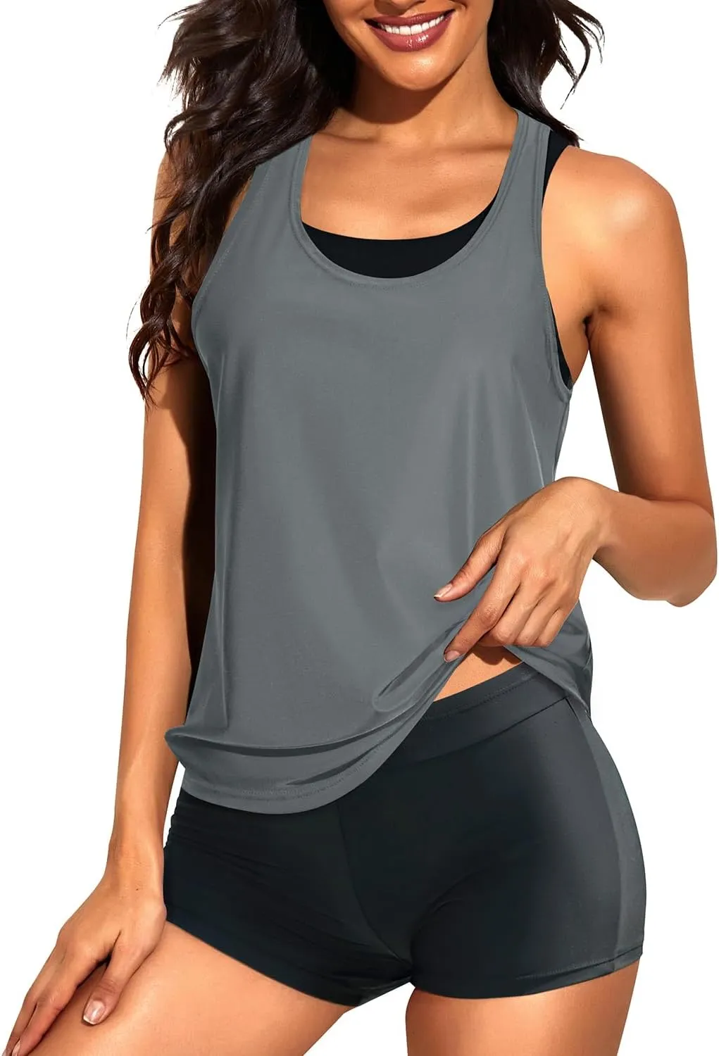 Tempt Me 3 Piece Tankini Swimsuits for Women Athletic Bathing Suits Swim Tank Top with Boy Shorts and Bra Modest Swimwear