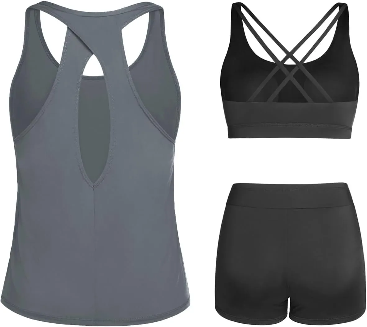 Tempt Me 3 Piece Tankini Swimsuits for Women Athletic Bathing Suits Swim Tank Top with Boy Shorts and Bra Modest Swimwear