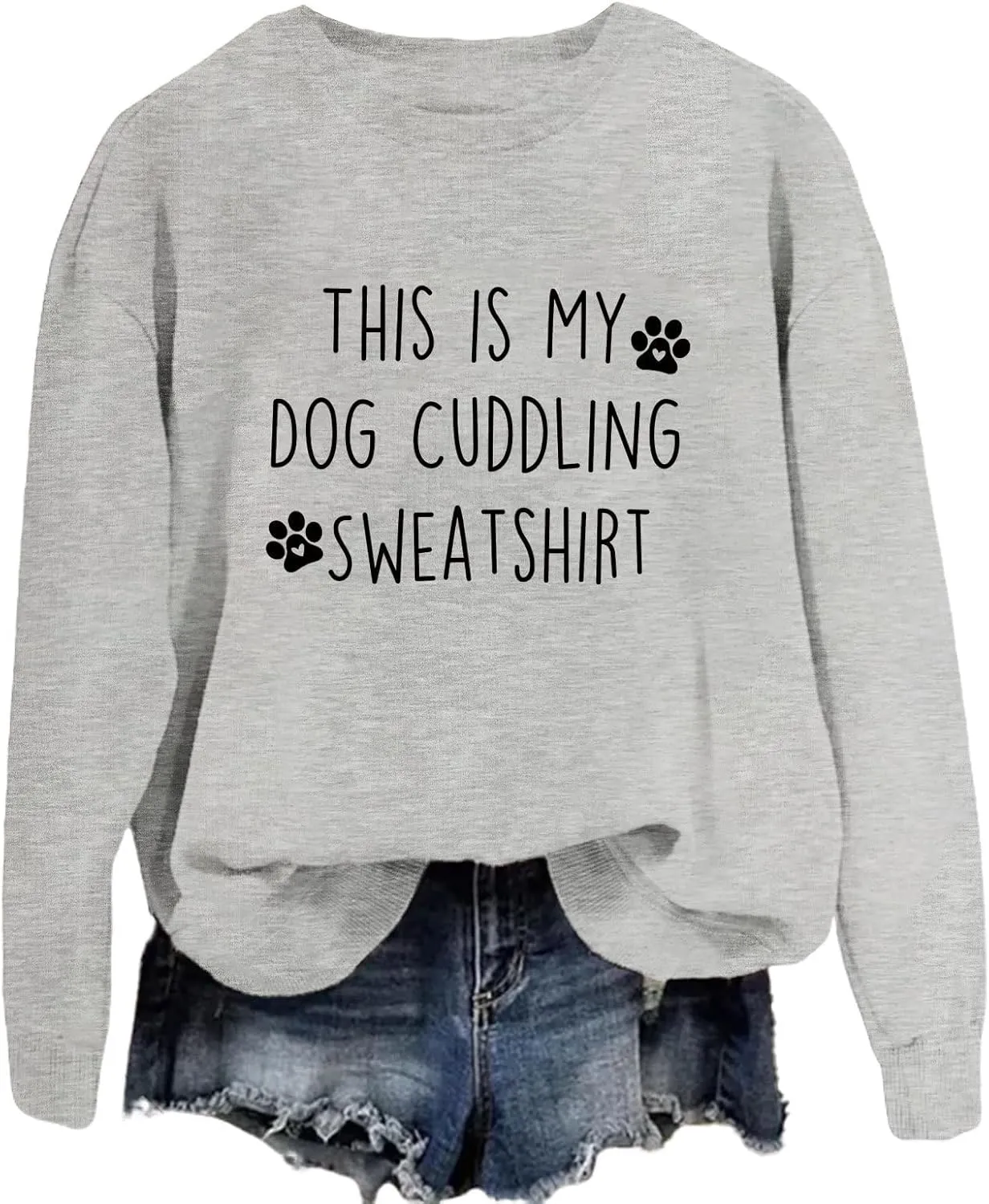 This Is My Dog Cuddling Sweatshirts for Women, Graphic Long Sleeve Shirts Crewneck Tops Casual Loose Fit Pullover