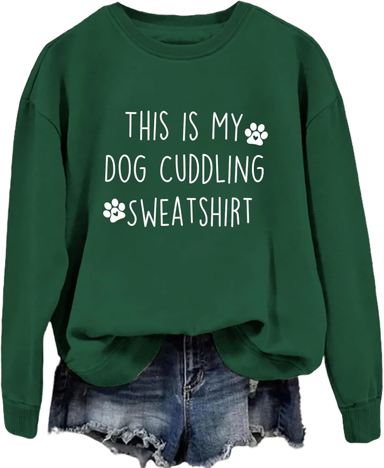 This Is My Dog Cuddling Sweatshirts for Women, Graphic Long Sleeve Shirts Crewneck Tops Casual Loose Fit Pullover