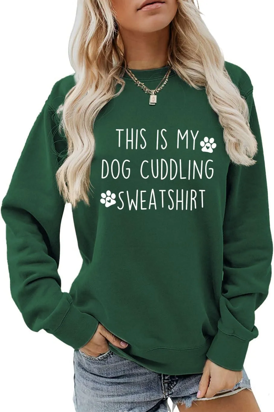 This Is My Dog Cuddling Sweatshirts for Women, Graphic Long Sleeve Shirts Crewneck Tops Casual Loose Fit Pullover