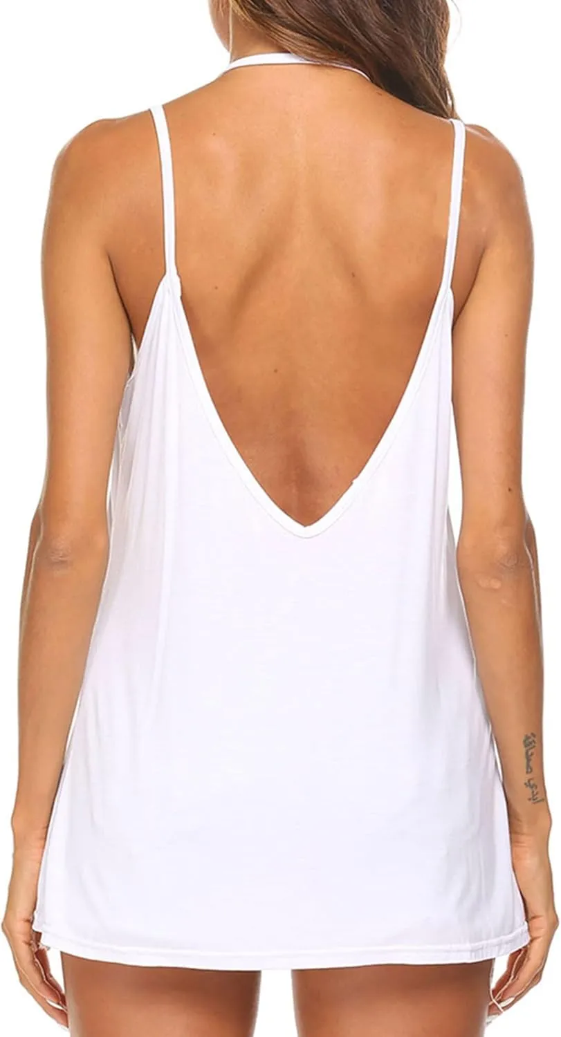 Tobrief Women's Sexy V Neck Halter Spaghetti Strap Backless Cami Tank Top