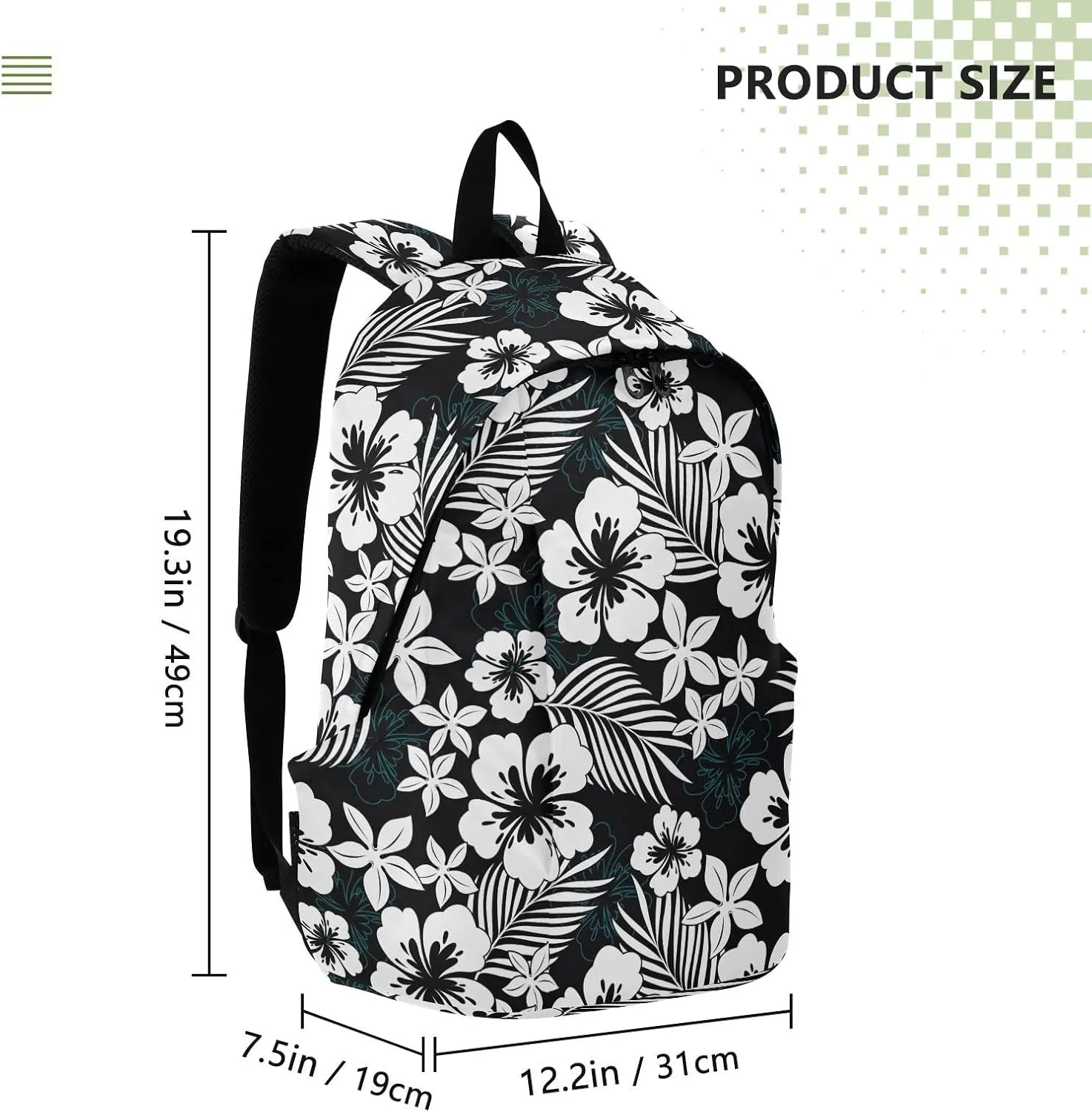 Travel Backpack Large Capacity Lightweight Black Hibiscus Flower Kids School Bag Backpack Backpack Minimalist Style with Prints Laptop Backpack with Compartment
