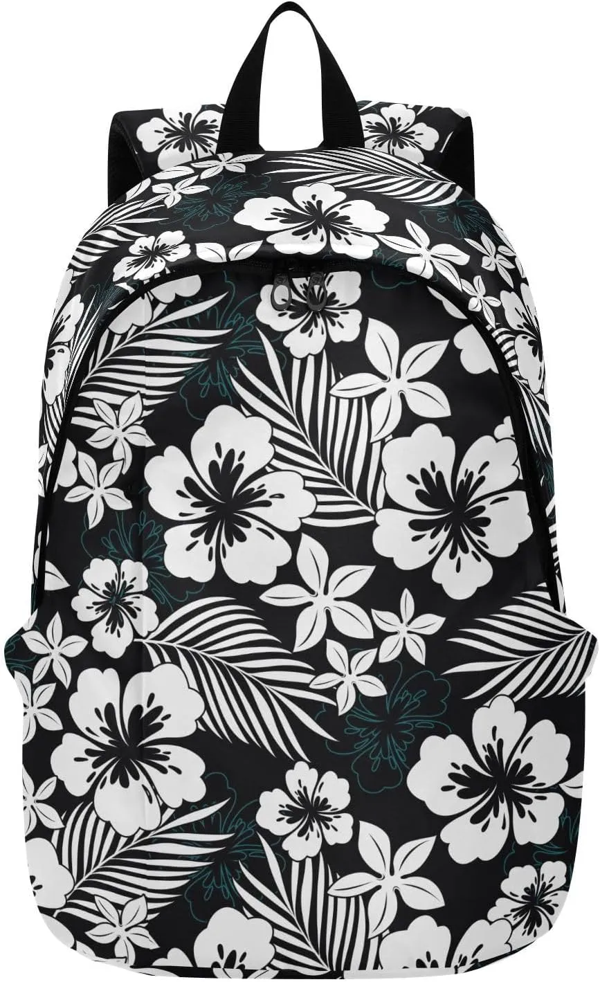 Travel Backpack Large Capacity Lightweight Black Hibiscus Flower Kids School Bag Backpack Backpack Minimalist Style with Prints Laptop Backpack with Compartment