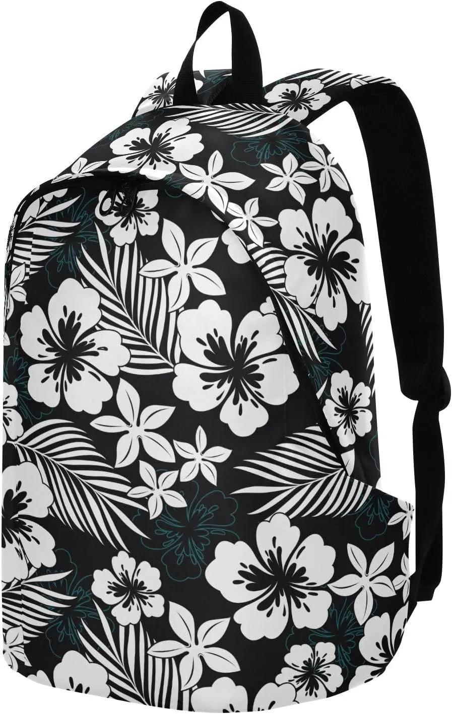 Travel Backpack Large Capacity Lightweight Black Hibiscus Flower Kids School Bag Backpack Backpack Minimalist Style with Prints Laptop Backpack with Compartment