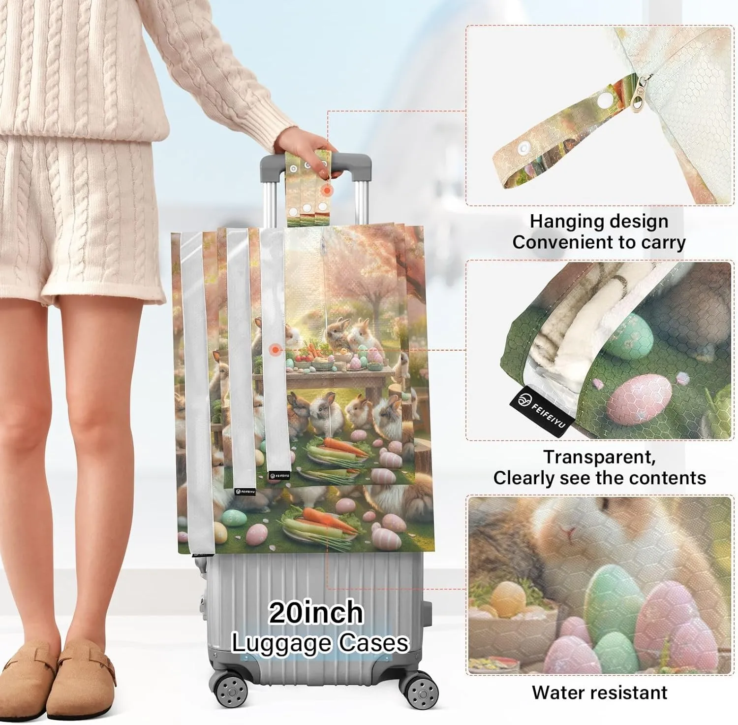 Travel Packing Bags Bunnies Easter Party 3 Set Packing Cubes Luggage Packing Organizers
