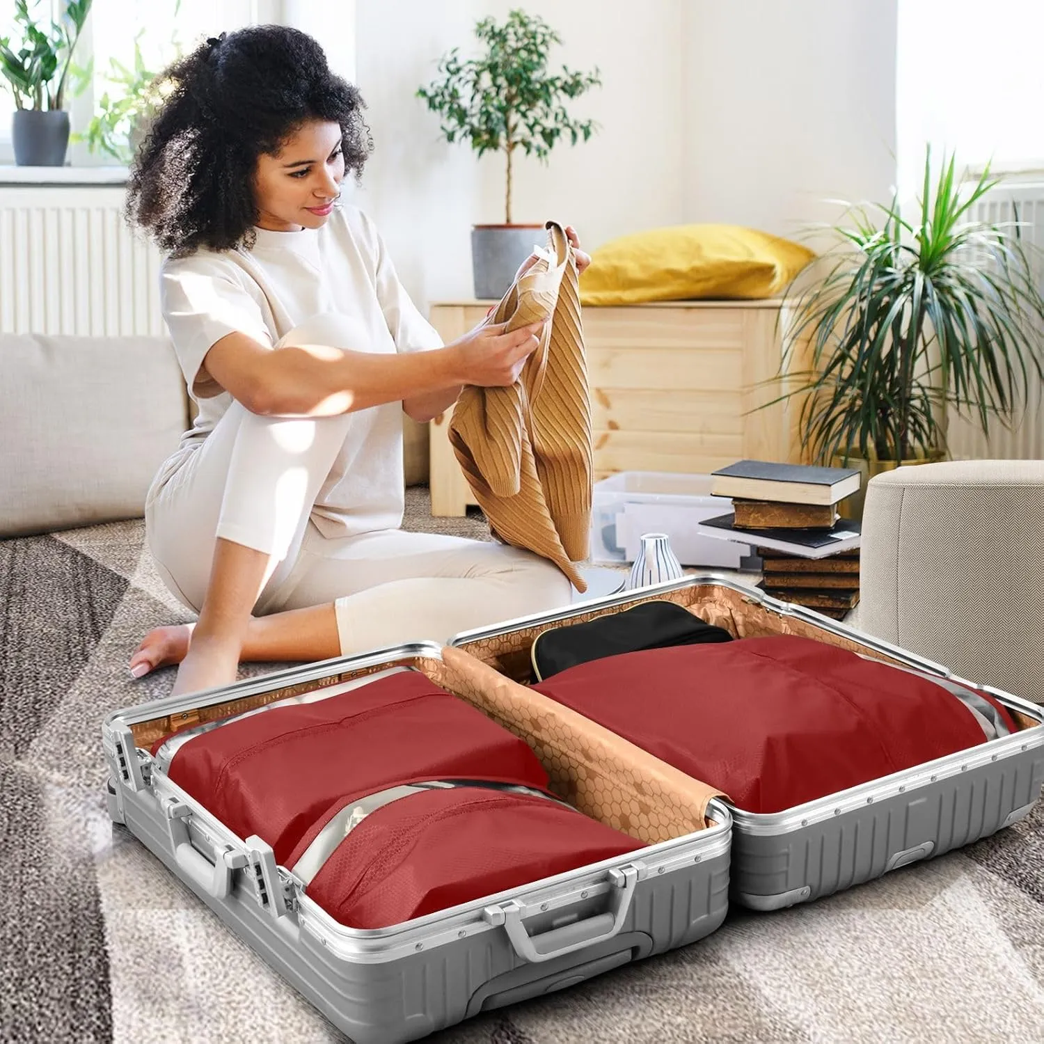 Travel Packing Organizers Dark Red 3 Set Packing Cubes Travel Bags Organizer for Luggage