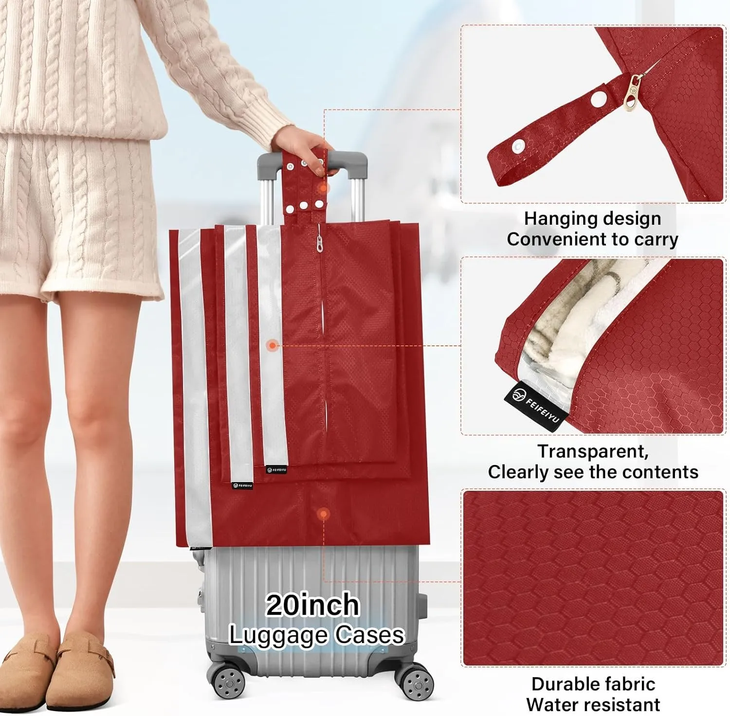 Travel Packing Organizers Dark Red 3 Set Packing Cubes Travel Bags Organizer for Luggage