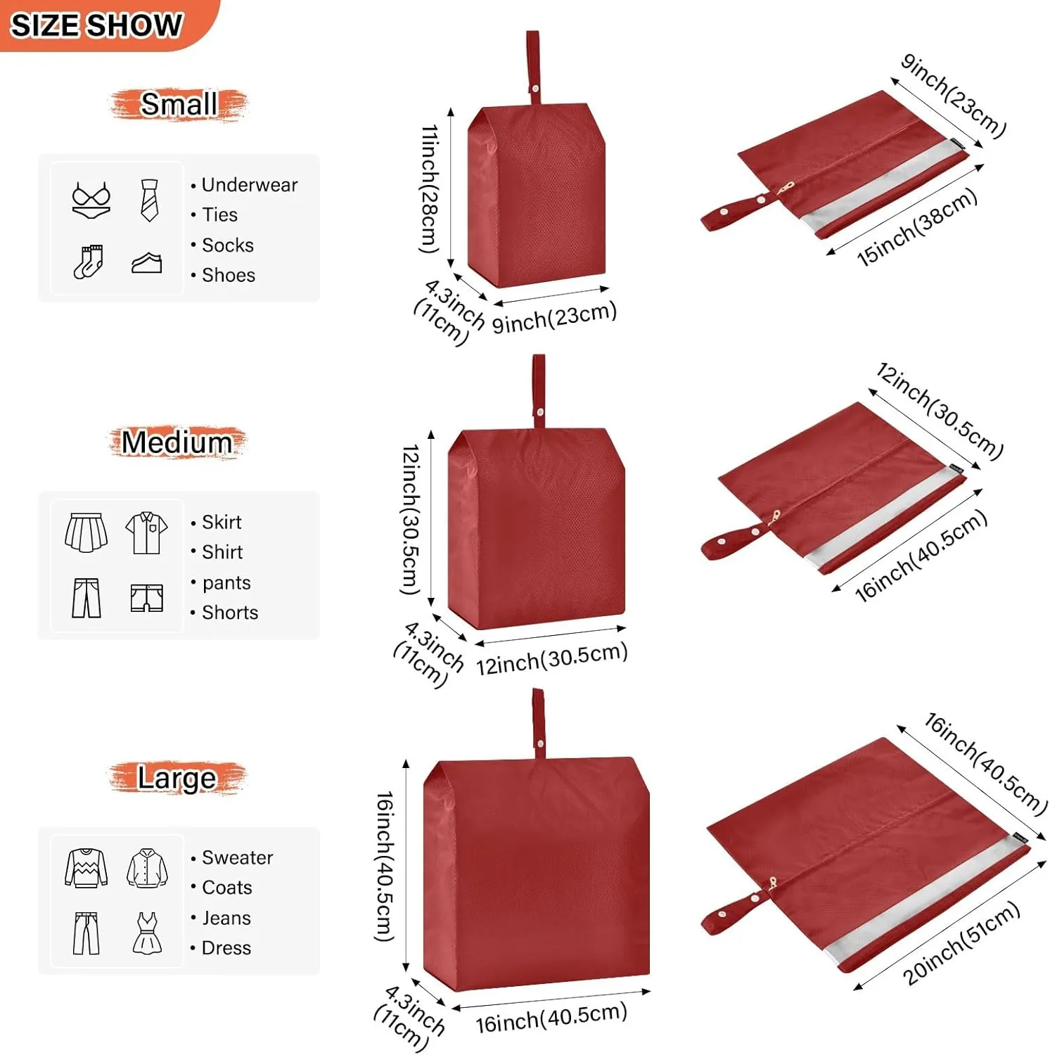 Travel Packing Organizers Dark Red 3 Set Packing Cubes Travel Bags Organizer for Luggage