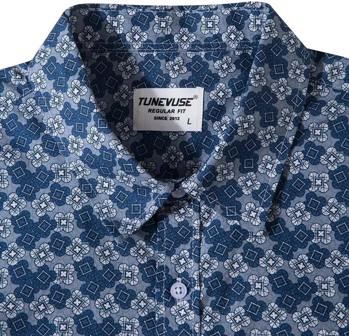 TUNEVUSE Mens Long Sleeve Floral Dress Shirt Flowered Pattern Print Button Down Shirts Cotton