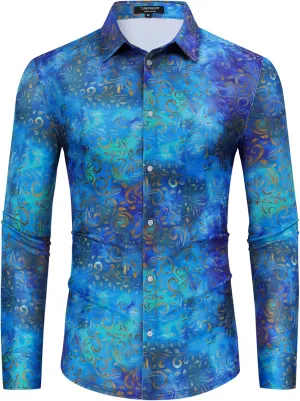 TURETRENDY Men's Paisley Floral Dress Shirt Long Sleeve Slim Fit Button Down Shirts for Prom Wedding Party
