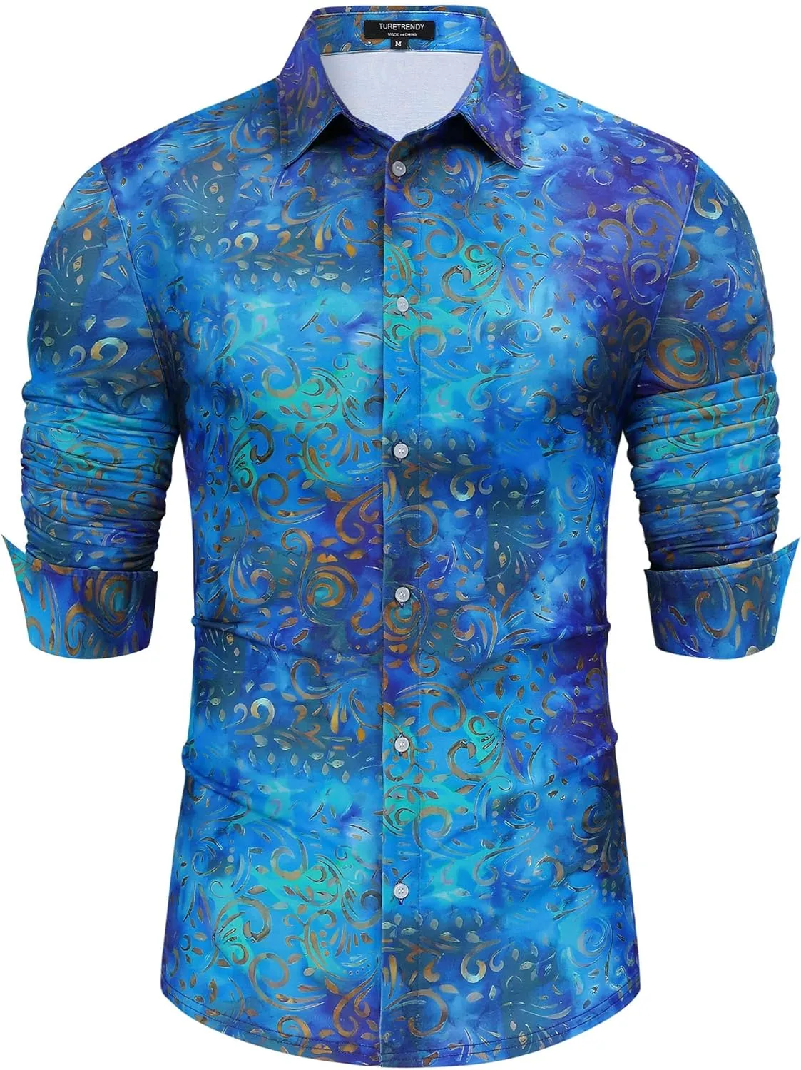 TURETRENDY Men's Paisley Floral Dress Shirt Long Sleeve Slim Fit Button Down Shirts for Prom Wedding Party