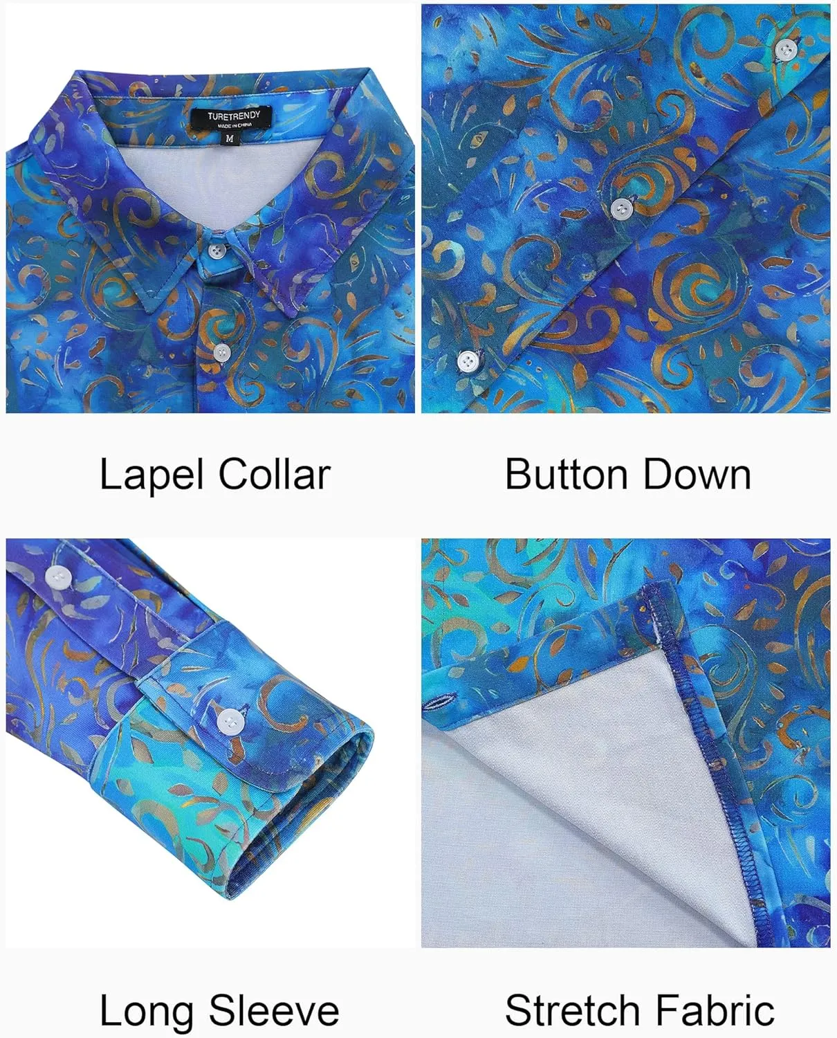 TURETRENDY Men's Paisley Floral Dress Shirt Long Sleeve Slim Fit Button Down Shirts for Prom Wedding Party