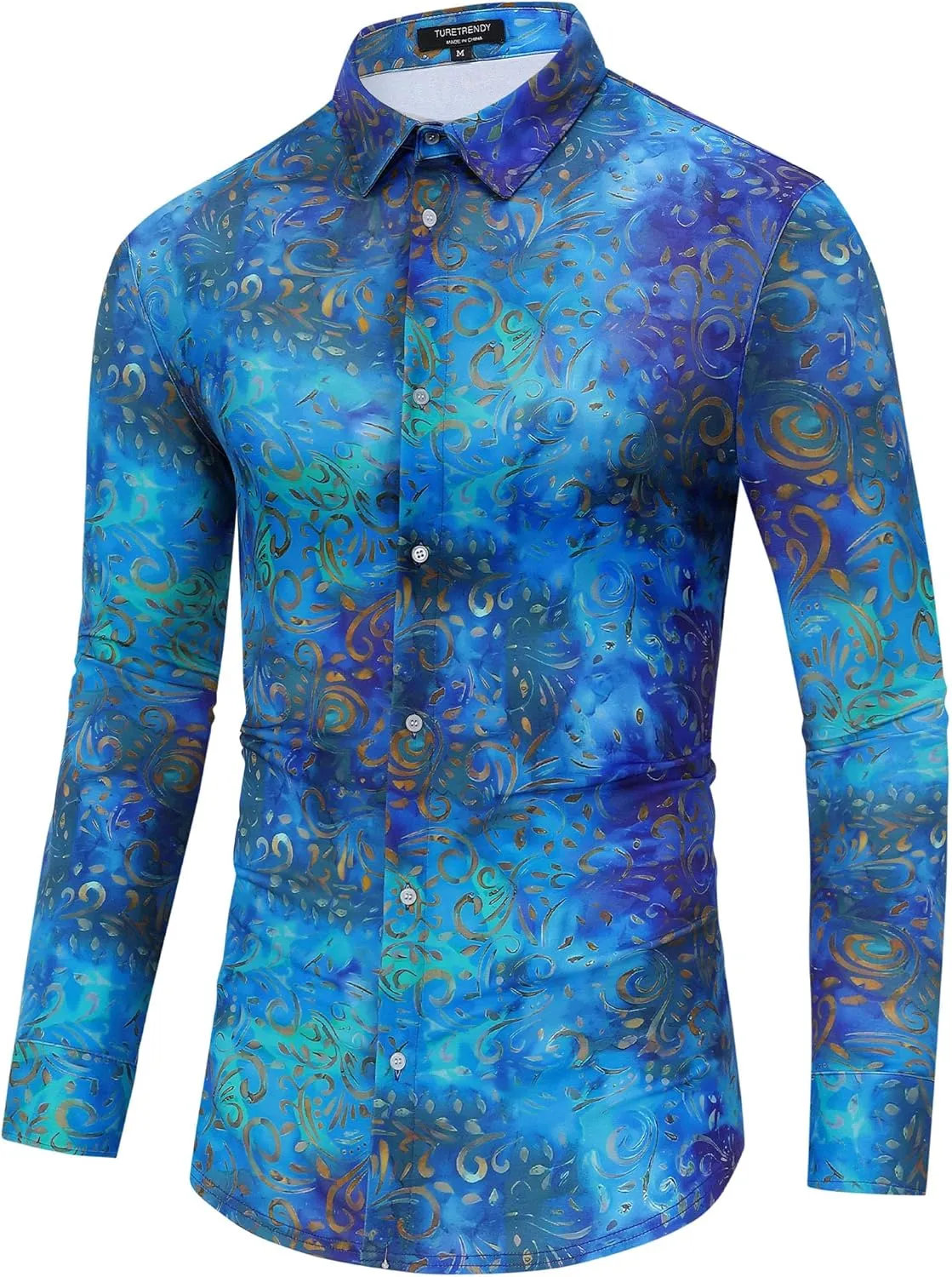 TURETRENDY Men's Paisley Floral Dress Shirt Long Sleeve Slim Fit Button Down Shirts for Prom Wedding Party