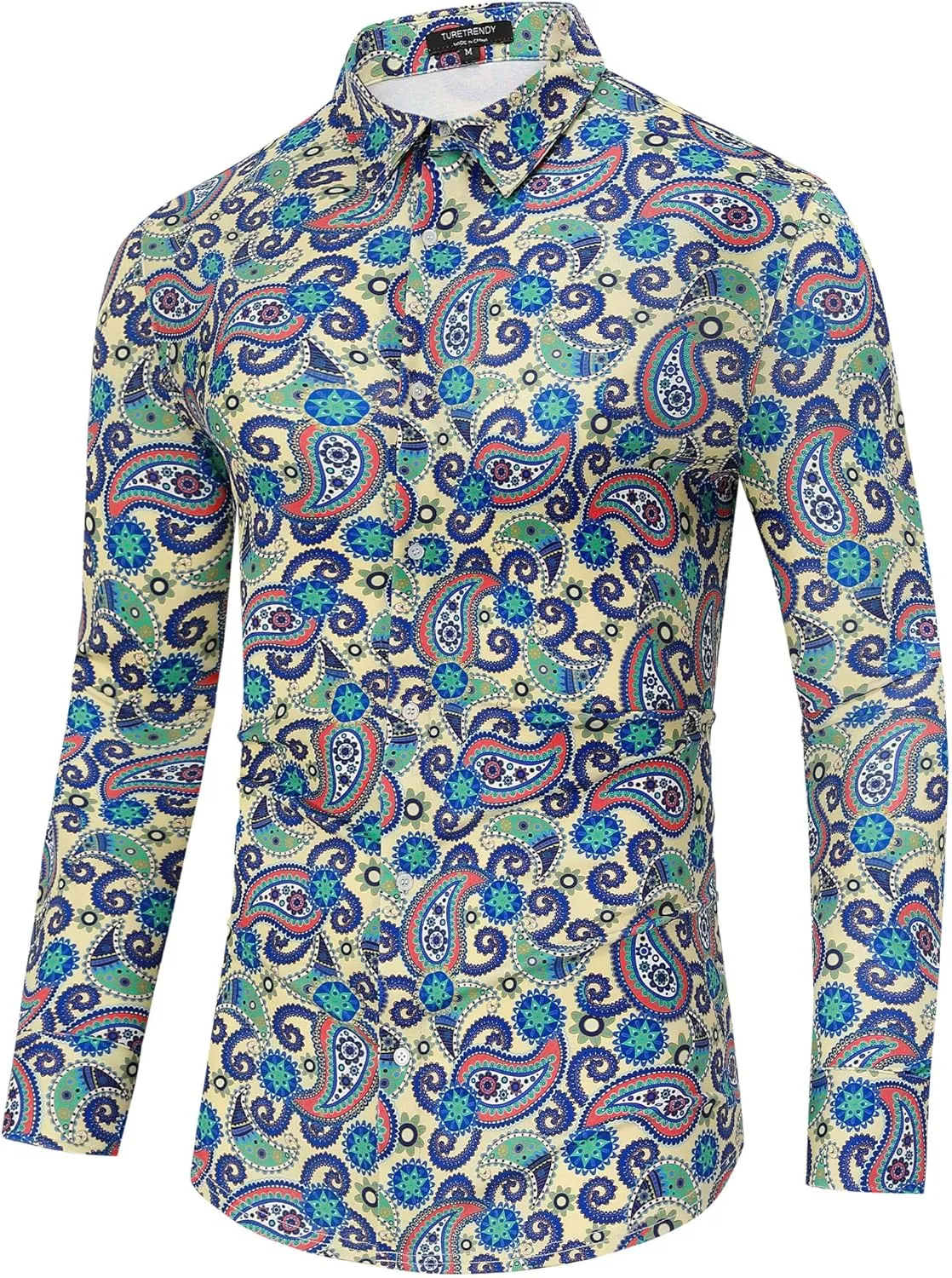 TURETRENDY Men's Paisley Floral Dress Shirt Long Sleeve Slim Fit Button Down Shirts for Prom Wedding Party