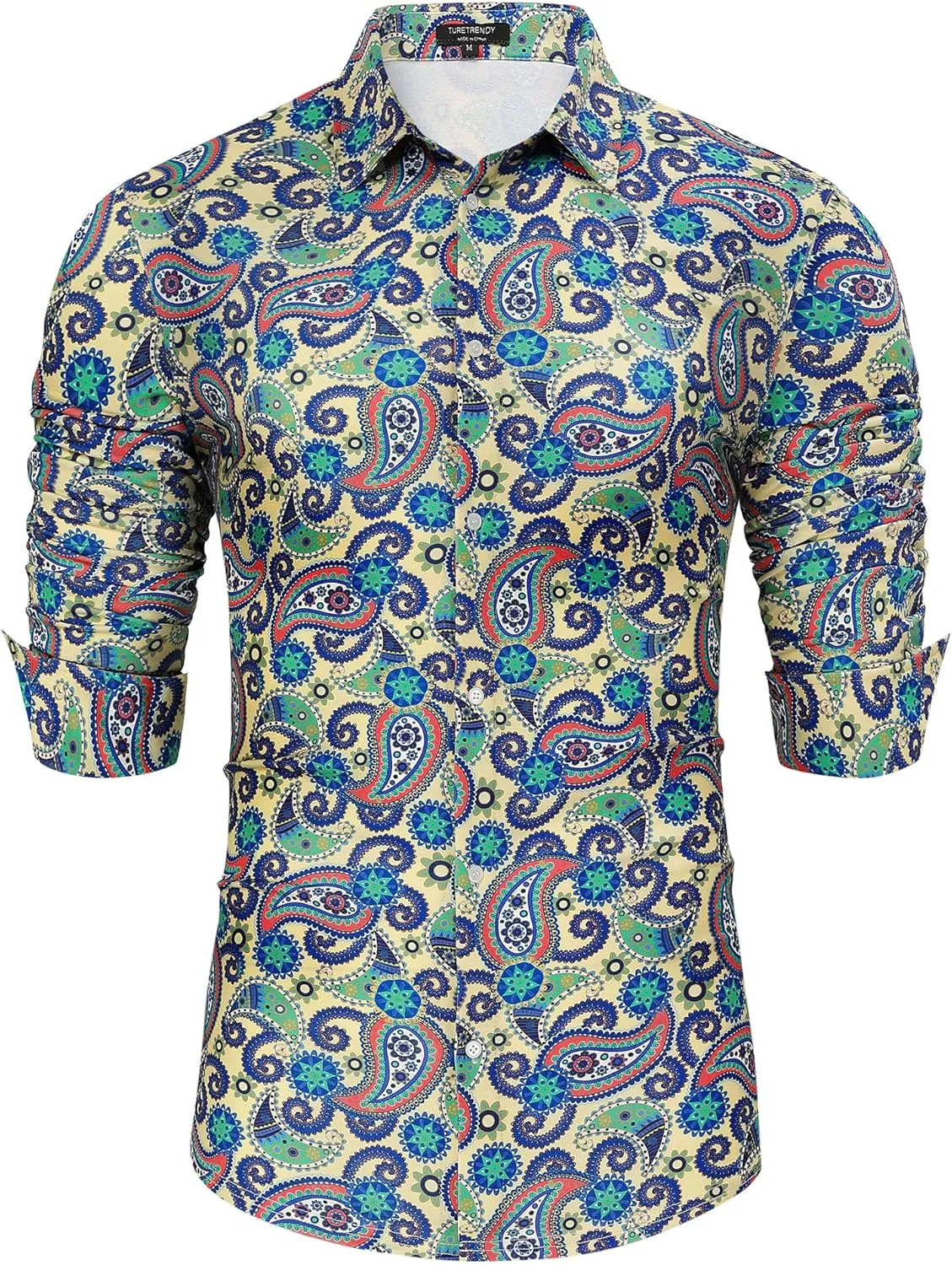 TURETRENDY Men's Paisley Floral Dress Shirt Long Sleeve Slim Fit Button Down Shirts for Prom Wedding Party